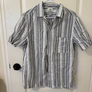 H&M Men's Casual Black and White Striped Shirt
